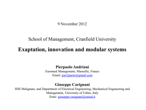 Exaptation, innovation and modular systems School of Management, Cranfield University Pierpaolo Andriani