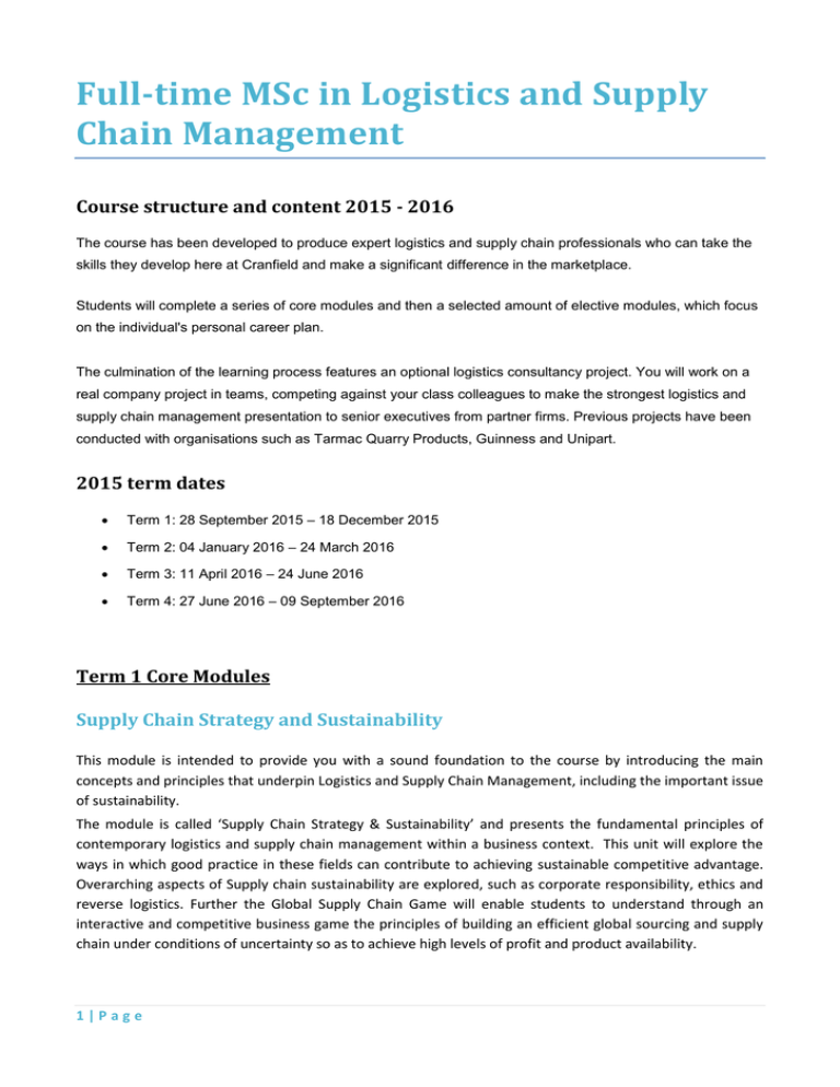 msc logistics and supply chain management personal statement