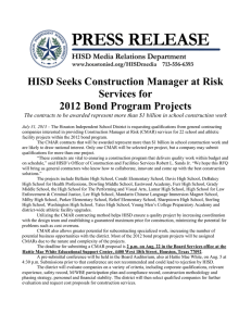 HISD Seeks Construction Manager at Risk Services for 2012 Bond Program Projects