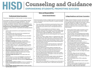 Roles and Responsibilities  School Social Workers Professional School Counselors