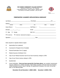 FIREFIGHTER I ACADEMY APPLICATION &amp; CHECKLIST