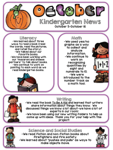 Kindergarten News Literacy Math October 5-October 16