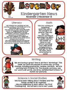 Kindergarten News Literacy Math November 2-November 13
