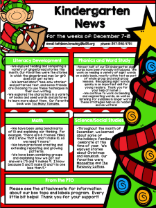 Kindergarten  News for the weeks of: December 7-18