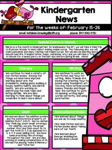 Kindergarten  News for the weeks of: February 15-26