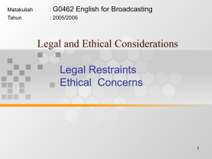 Legal and Ethical Considerations Legal Restraints Ethical  Concerns G0462 English for Broadcasting