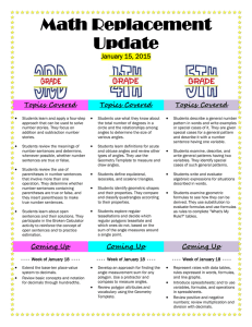 Math Replacement Update  January 15, 2015