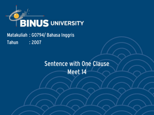 Sentence with One Clause Meet 14 Matakuliah : G0794/ Bahasa Inggris Tahun