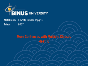 More Sentences with Multiple Clauses Meet 16 Matakuliah : G0794/ Bahasa Inggris Tahun