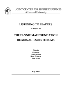 LISTENING TO LEADERS THE FANNIE MAE FOUNDATION REGIONAL ISSUES FORUMS