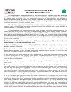 University of Maryland Extension (UME) 4-H Code of Animal Science Ethics