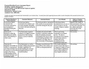 Program/Discipline/Course Assessment Report Discipline: Logistics Management