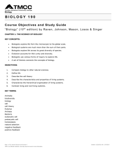 B I O L O G Y   1... Course Objectives and Study Guide 10 edition
