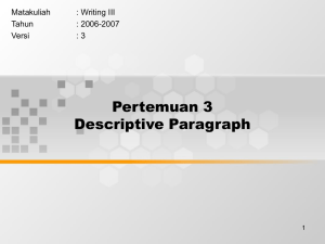 Pertemuan 3 Descriptive Paragraph Matakuliah : Writing III
