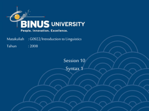 Session 10 Syntax 1 Matakuliah : G0922/Introduction to Linguistics Tahun
