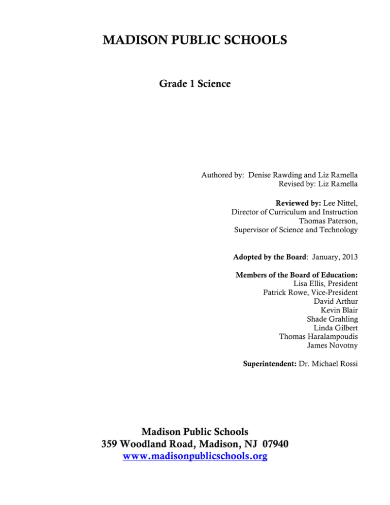 MADISON PUBLIC SCHOOLS Grade 1 Science