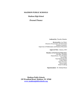 Personal Finance MADISON PUBLIC SCHOOLS  Madison High School