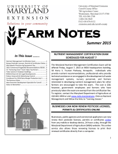 Farm Notes Summer 2015 In This Issue …….. NUTRIENT MANAGEMENT CERTIFICATION EXAM