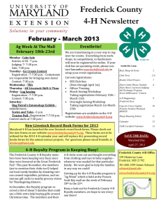 Frederick County 4-H Newsletter February - March 2013 Ag Week At The Mall