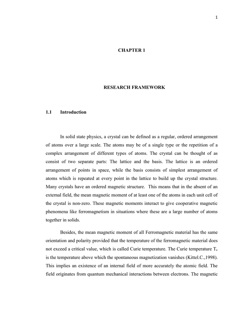 CHAPTER 1 RESEARCH FRAMEWORK 1 1