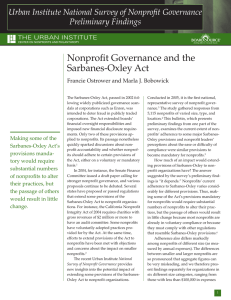 Nonprofit Governance and the Sarbanes-Oxley Act Preliminary Findings