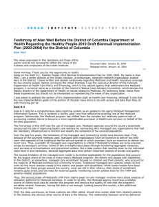 Testimony of Alan Weil Before the District of Columbia Department... Health Regarding the Healthy People 2010 Draft Biannual Implementation