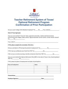 Teacher Retirement System of Texas/ Optional Retirement Program Confirmation of Prior Participation