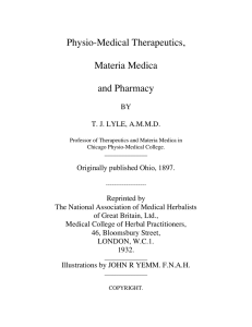 Physio-Medical Therapeutics, Materia Medica and Pharmacy