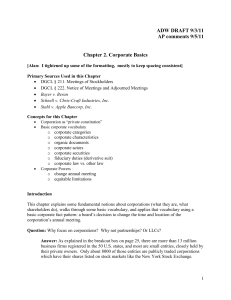 ADW DRAFT 9/3/11 AP comments 9/5/11  Chapter 2. Corporate Basics