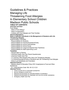 Guidelines &amp; Practices Managing Life Threatening Food Allergies In Elementary School Children