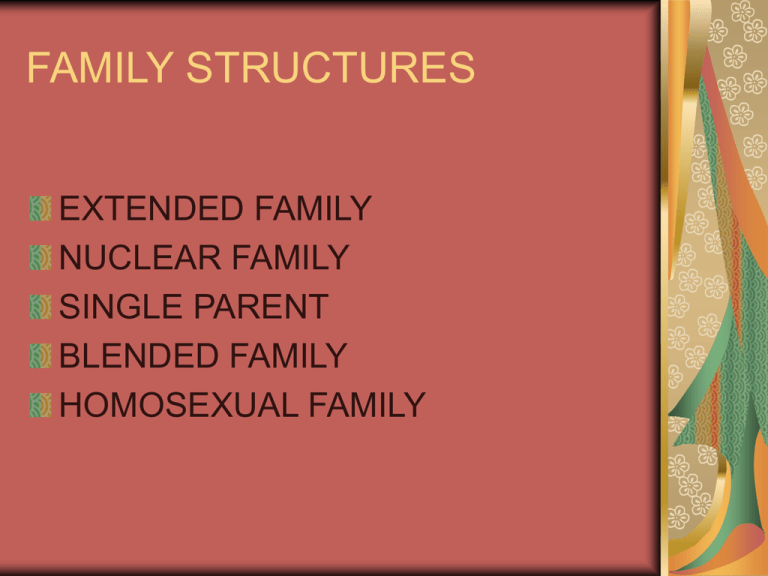 FAMILY STRUCTURES EXTENDED FAMILY NUCLEAR FAMILY SINGLE PARENT