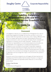 Sustainability, Corporate Responsibility (CR) and Ethical Performance on the Cranfield MBA 2009-10
