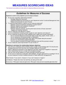 MEASURES SCORECARD IDEAS Guidelines for Measures of Success