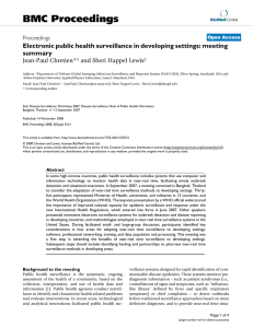 BMC Proceedings Electronic public health surveillance in developing settings: meeting summary Jean-Paul Chretien*