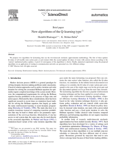 New algorithms of the Q-learning type Brief paper 夡 Shalabh Bhatnagar