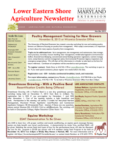 Poultry Management Training for New Growers Inside this issue: