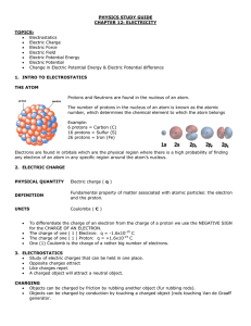 PHYSICS STUDY GUIDE CHAPTER 12: ELECTRICITY  TOPICS:
