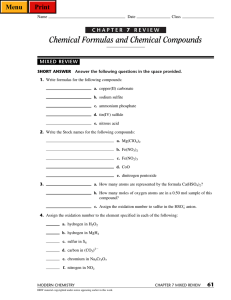 Chemical Formulas and Chemical Compounds Menu Print