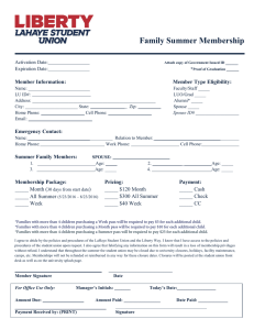 Family Summer Membership Member Information: Member Type Eligibility: Activation Date:
