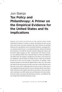 Jon Bakija Tax Policy and Philanthropy: A Primer on the Empirical Evidence for