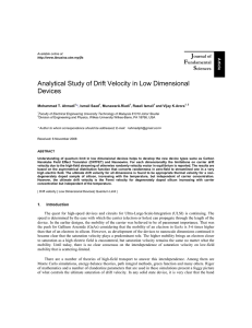 Analytical Study of Drift Velocity in Low Dimensional Devices J F