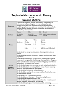 Topics in Microeconomic Theory Course Outline EC 425