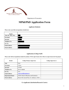 MPhil/PhD Application Form Department of Economics Applicant (Student)
