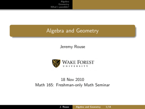 Algebra and Geometry Jeremy Rouse 18 Nov 2010 Math 165: Freshman-only Math Seminar