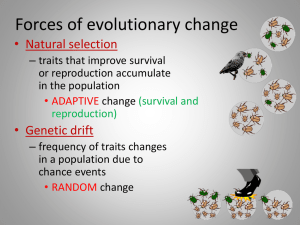 Forces of evolutionary change • Natural selection • Genetic drift