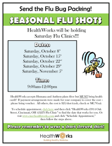 Send the Flu Bug Packing! HealthWorks will be holding Saturday Flu Clinics!!!