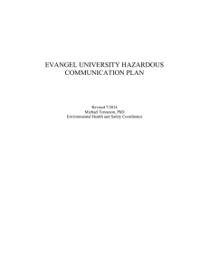 EVANGEL UNIVERSITY HAZARDOUS COMMUNICATION PLAN Revised 7/2014