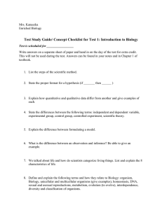 Test Study Guide/ Concept Checklist for Test 1: Introduction to...