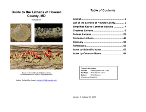 Guide to the Lichens of Howard County, MD Table of Contents