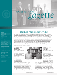 gazette goe s s m a nn ENERGy aNd ouR fuTuRE
